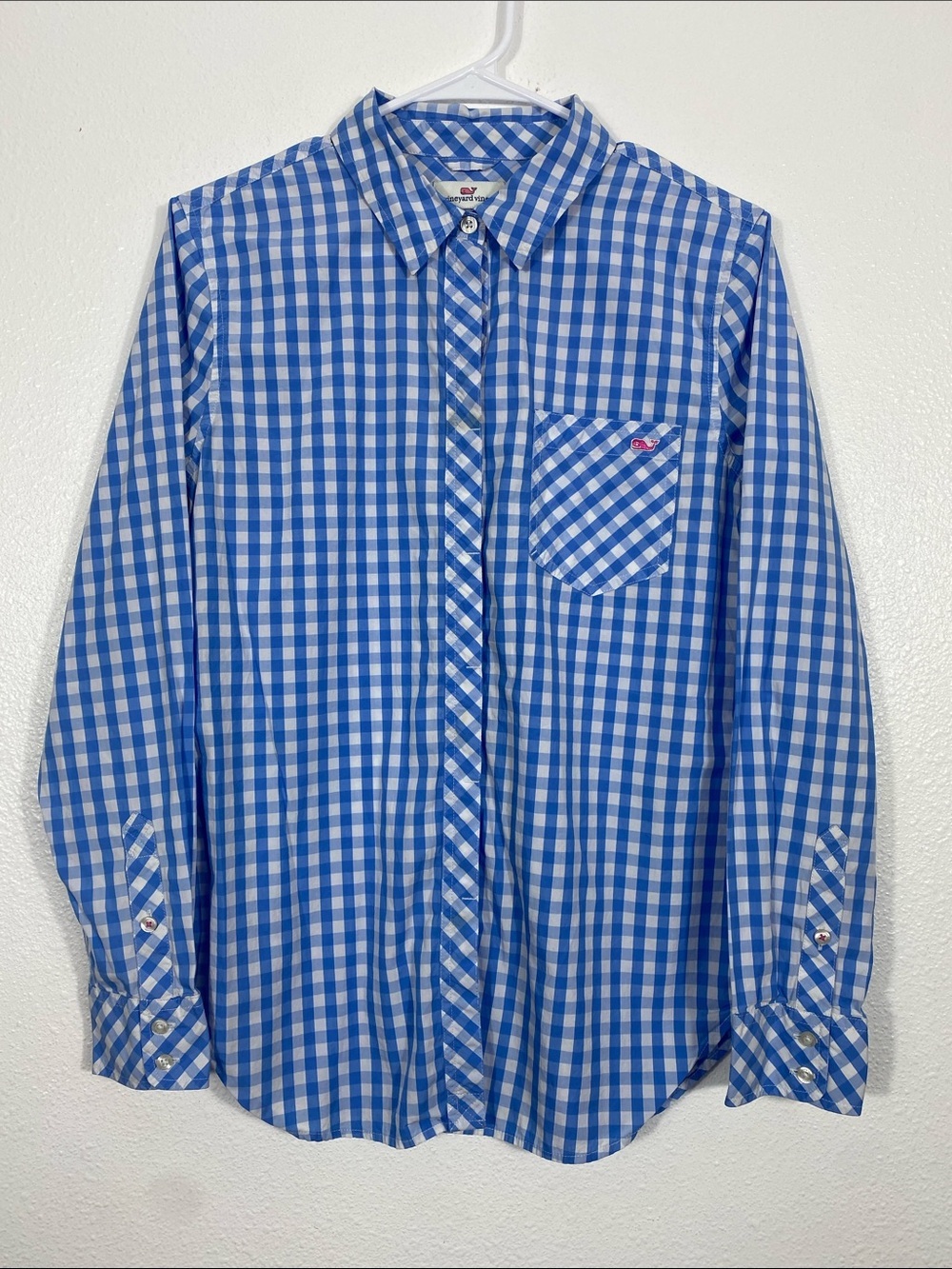 Vineyard Vines Blue and White Gingham Button-Down Shirt Size 8 100% Cotton - Picture 3 of 16